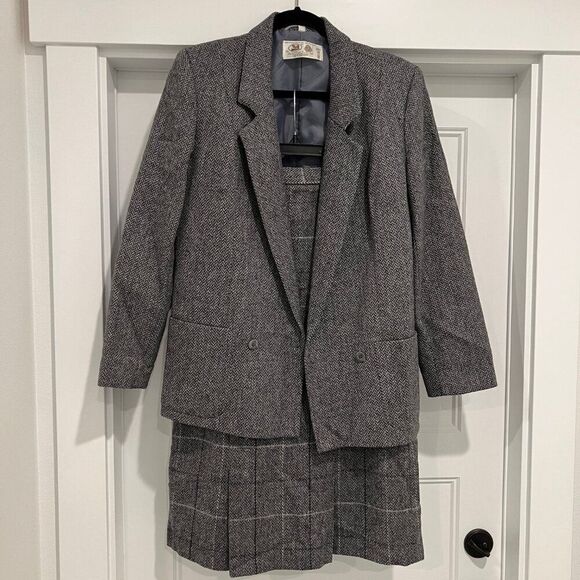 The Edinsburgh Woollen Mill Pure New Wool Gray Blazer Jacket & Skirt Set Size 10 - Picture 2 of 8